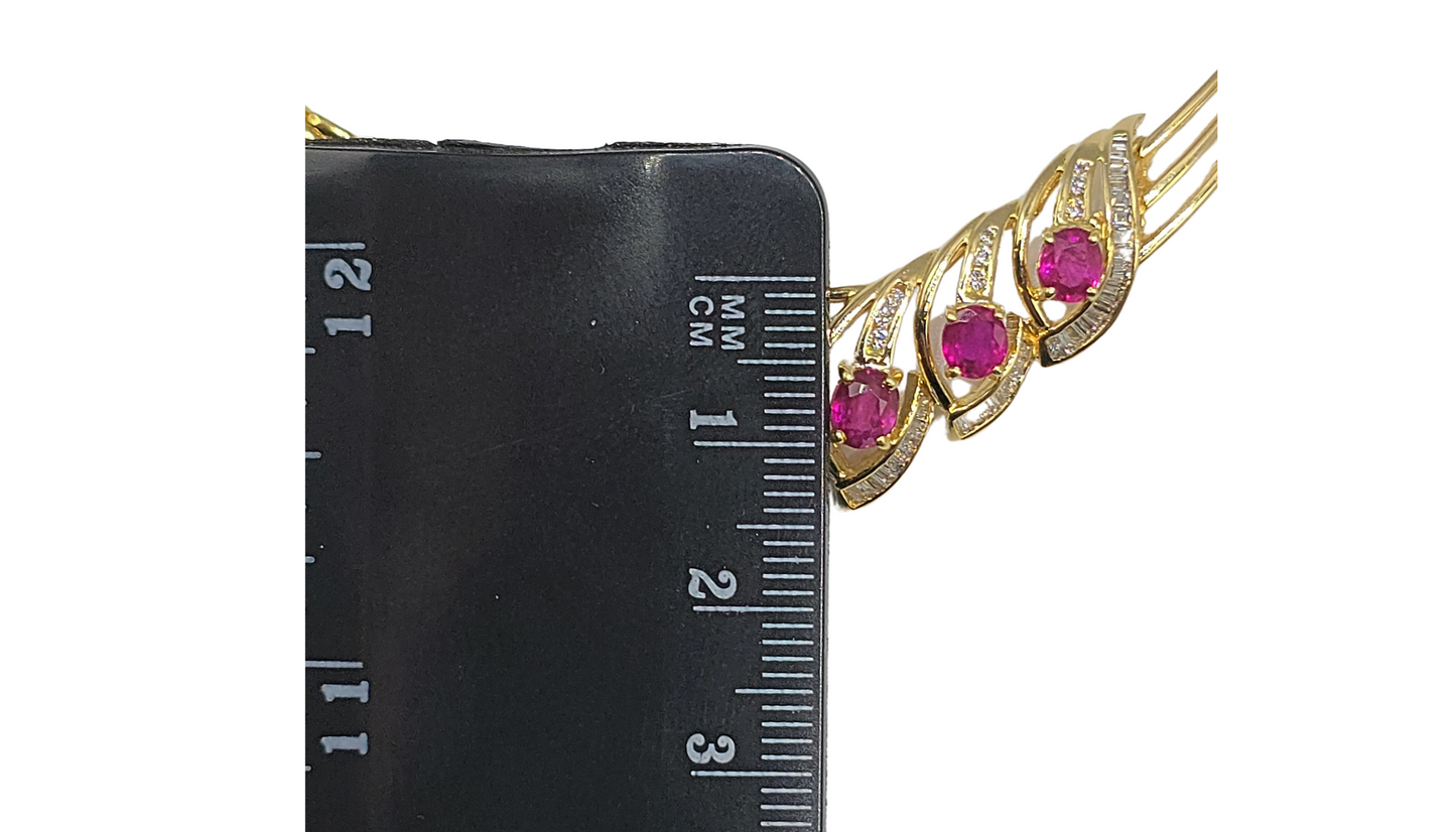 18K Yellow Gold Natural Diamond & Ruby Necklace   