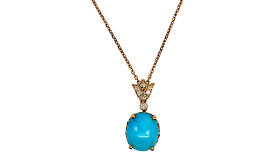 18k Rose Gold Pendant With Turquoise and Diamond With 18K Rose Gold Chain