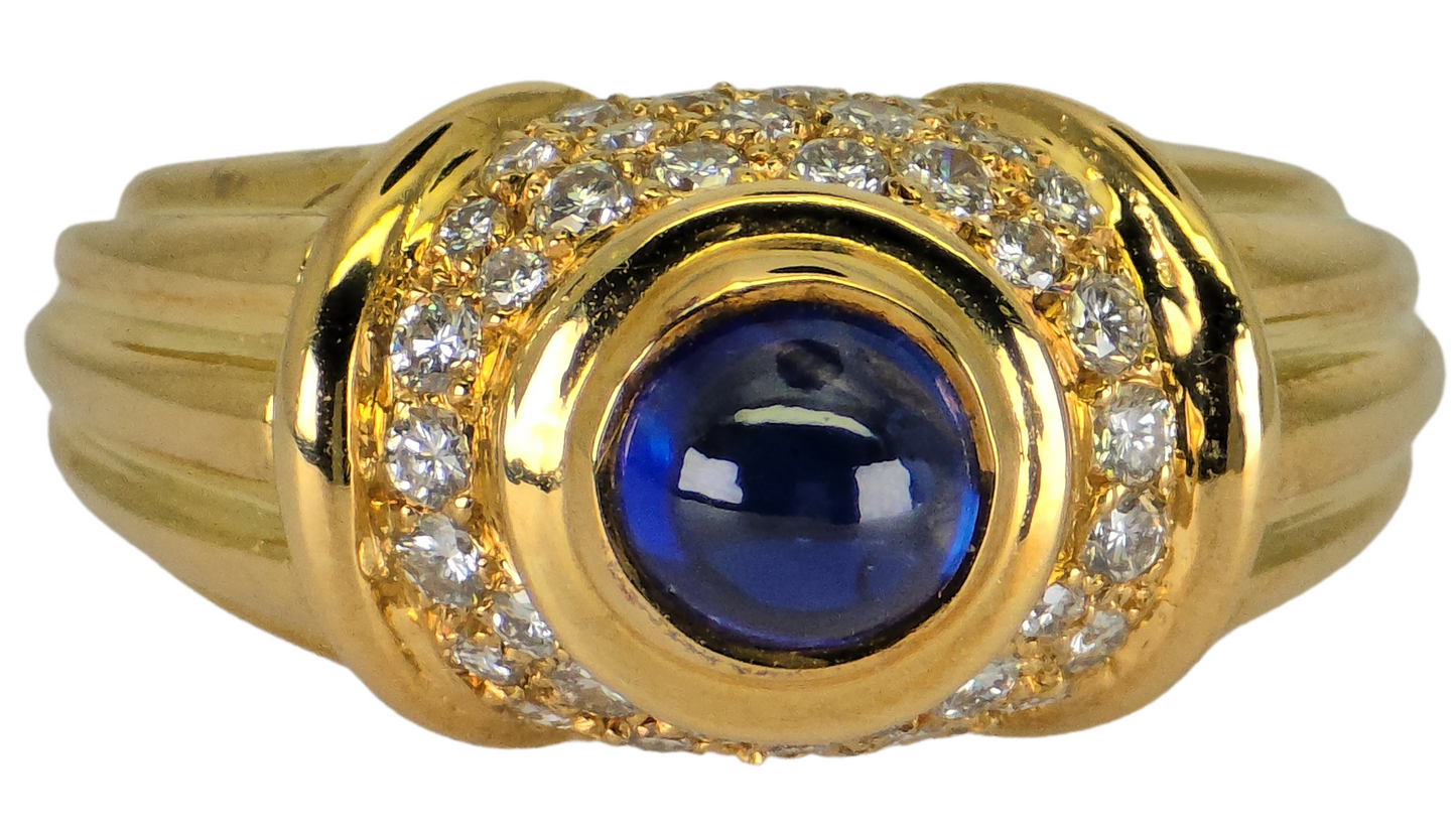 18K (750) Yellow Gold, VVS-VS 0.80 Ct Natural Diamond & 0.7 Ct Sapphire, 8.9gram