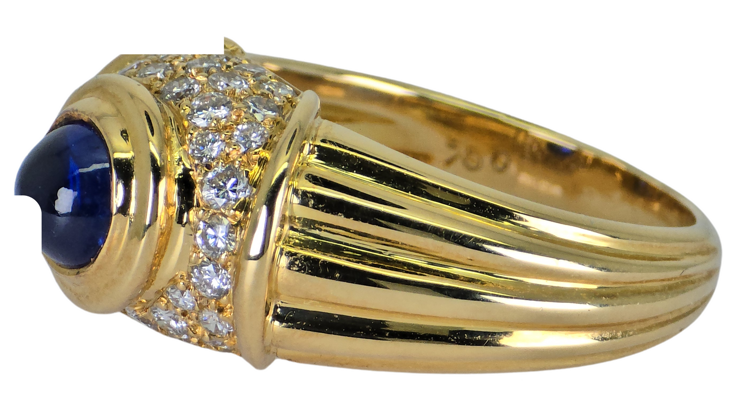 18K (750) Yellow Gold, VVS-VS 0.80 Ct Natural Diamond & 0.7 Ct Sapphire, 8.9gram