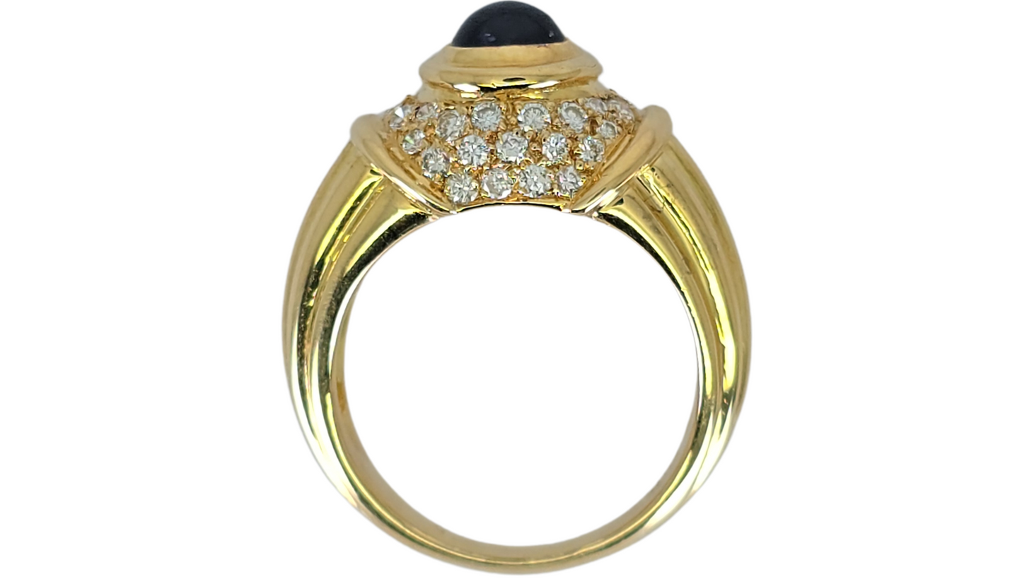 18K (750) Yellow Gold, VVS-VS 0.80 Ct Natural Diamond & 0.7 Ct Sapphire, 8.9gram