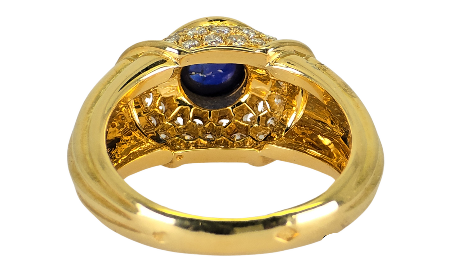 18K (750) Yellow Gold, VVS-VS 0.80 Ct Natural Diamond & 0.7 Ct Sapphire, 8.9gram