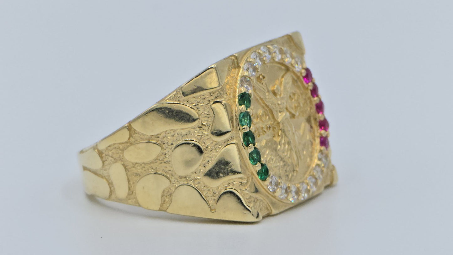 14K SOLID GOLD MEXICAN CENNTENARIO 50 COIN CZ RING