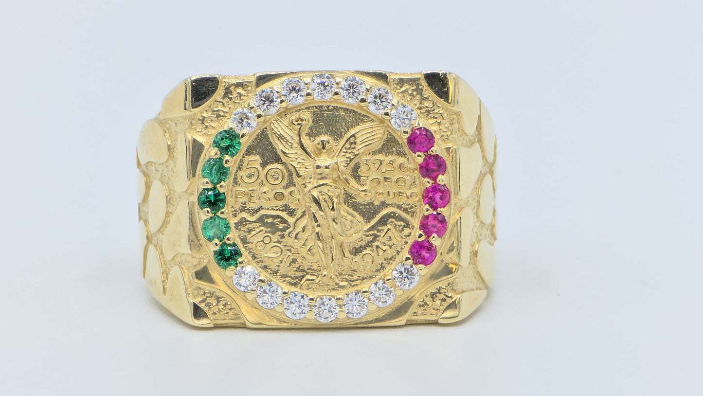 14K SOLID GOLD MEXICAN CENNTENARIO 50 COIN CZ RING
