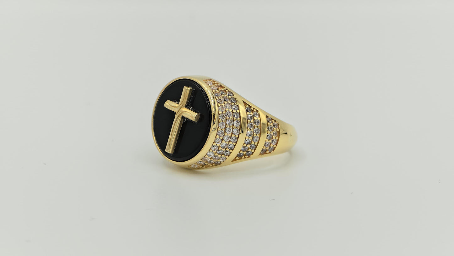 14K yellow gold cross onyx ring