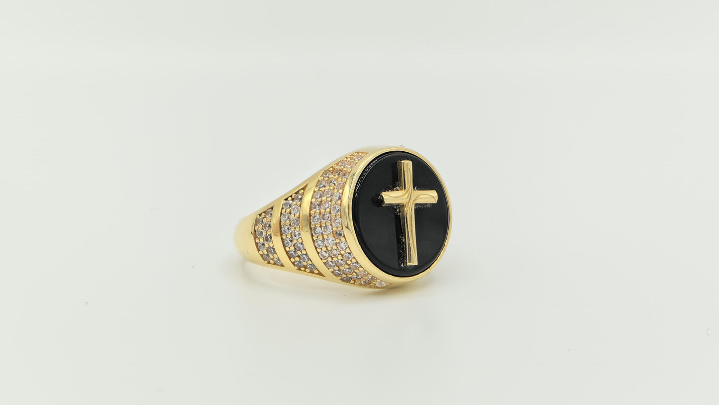 14K yellow gold cross onyx ring