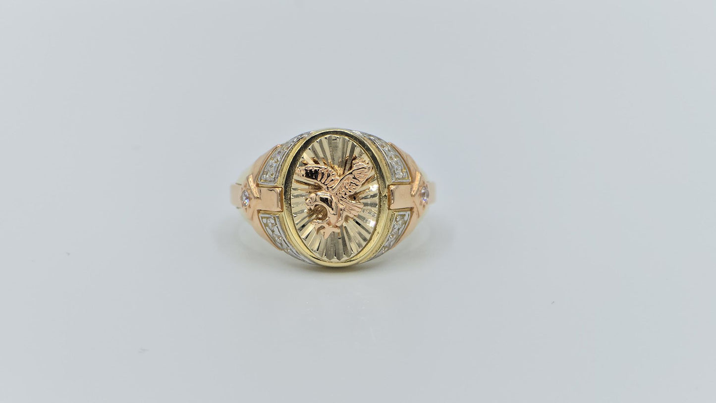 14K gold two tone colour eagle ring