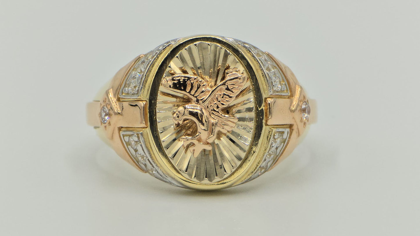 14K gold two tone colour eagle ring