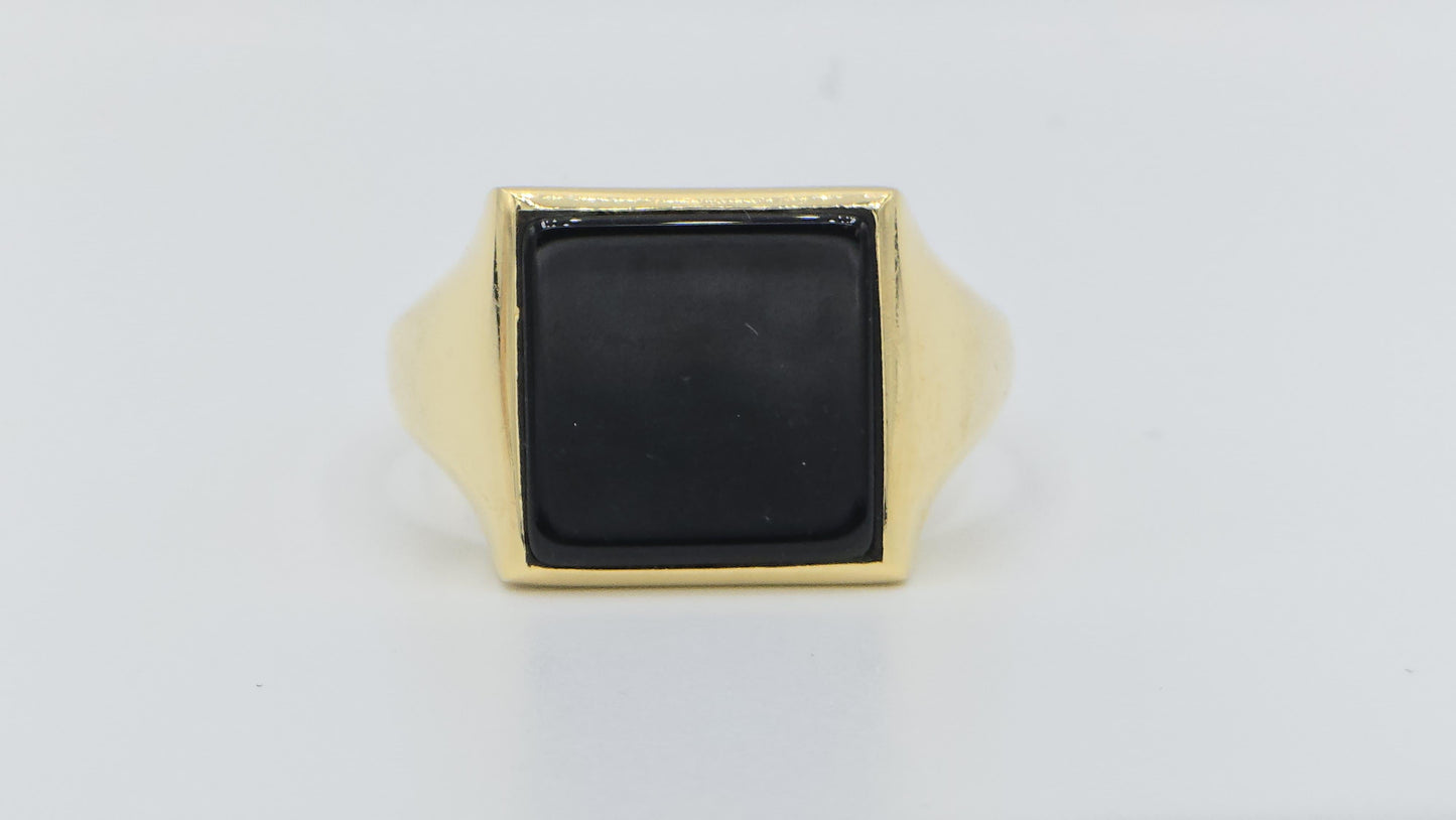 14K gold two tone colour eagle onyx ring