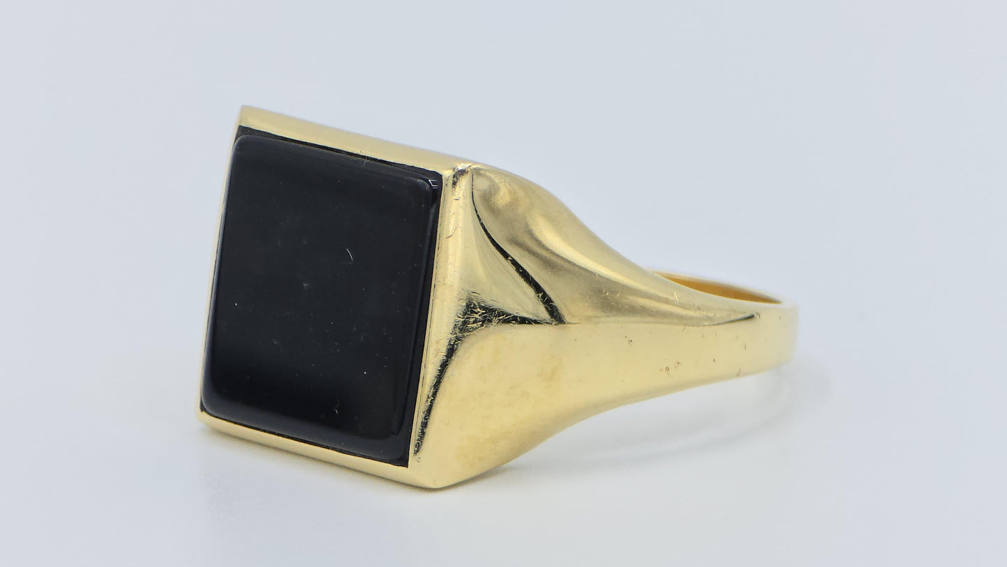 14K gold two tone colour eagle onyx ring