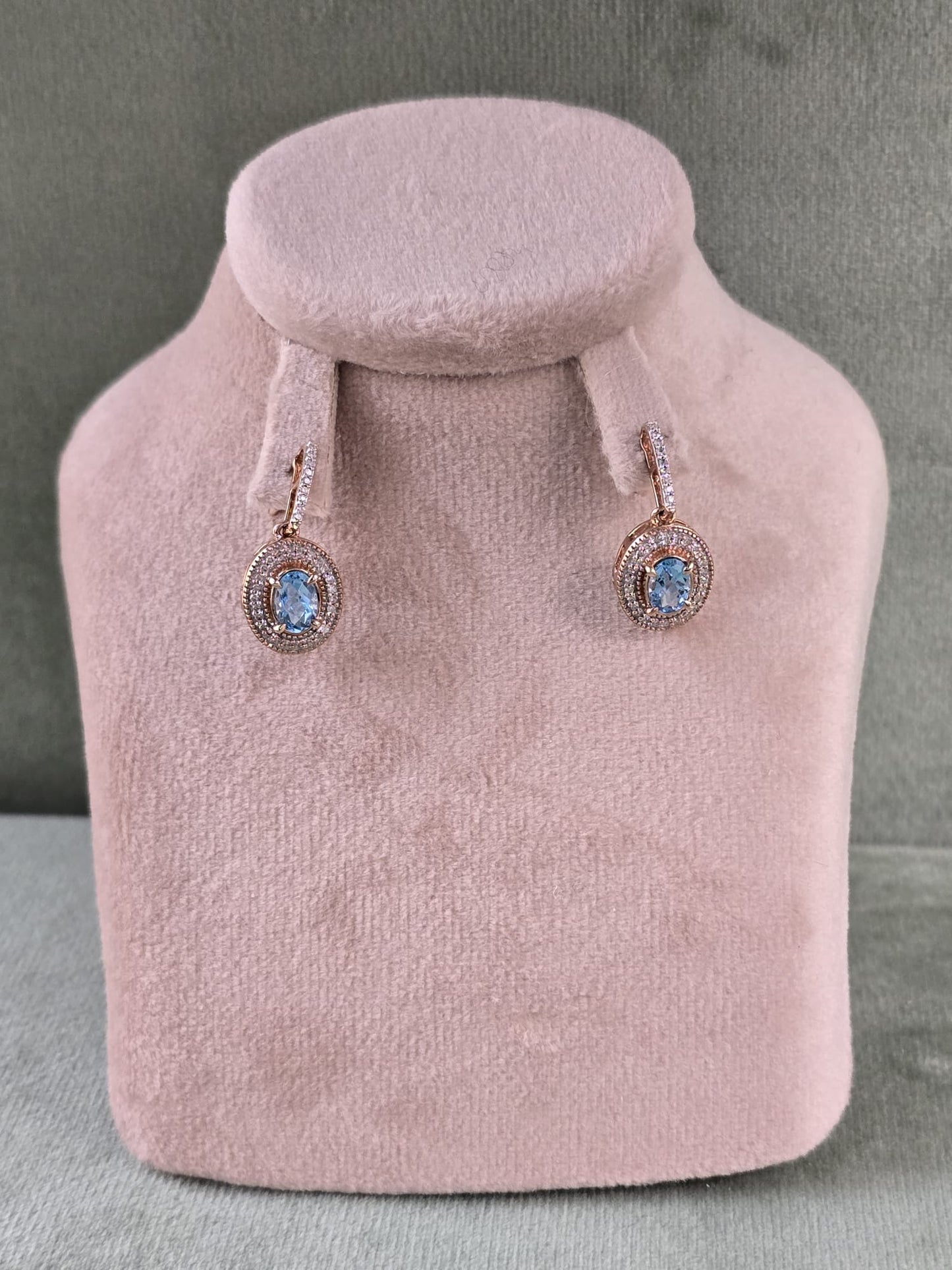 14k Natural Diamond and Topaz Earrings