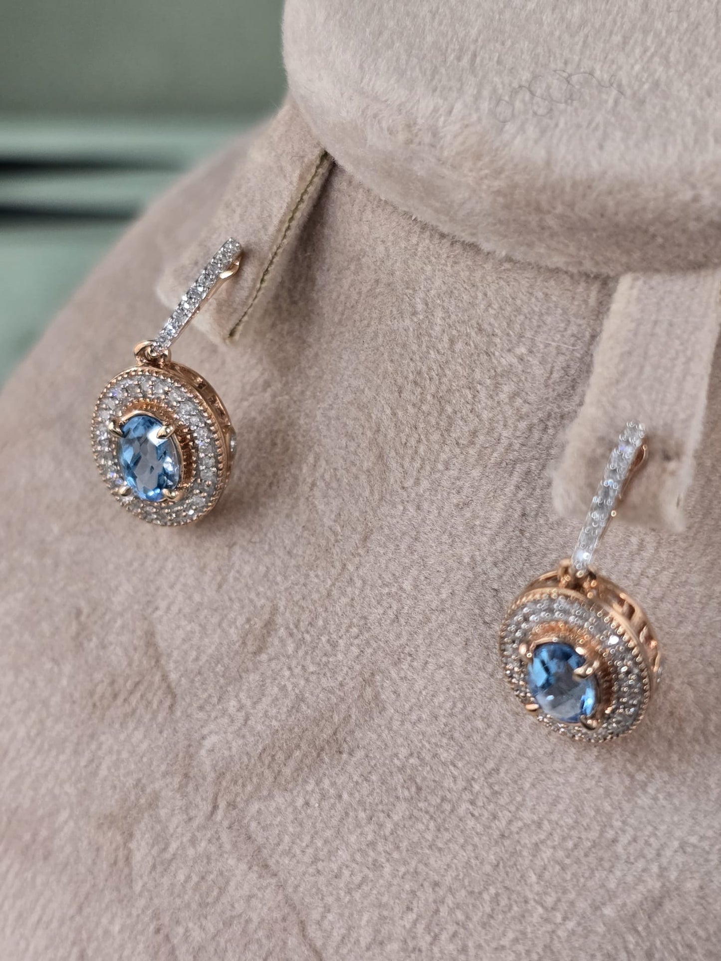 14k Natural Diamond and Topaz Earrings