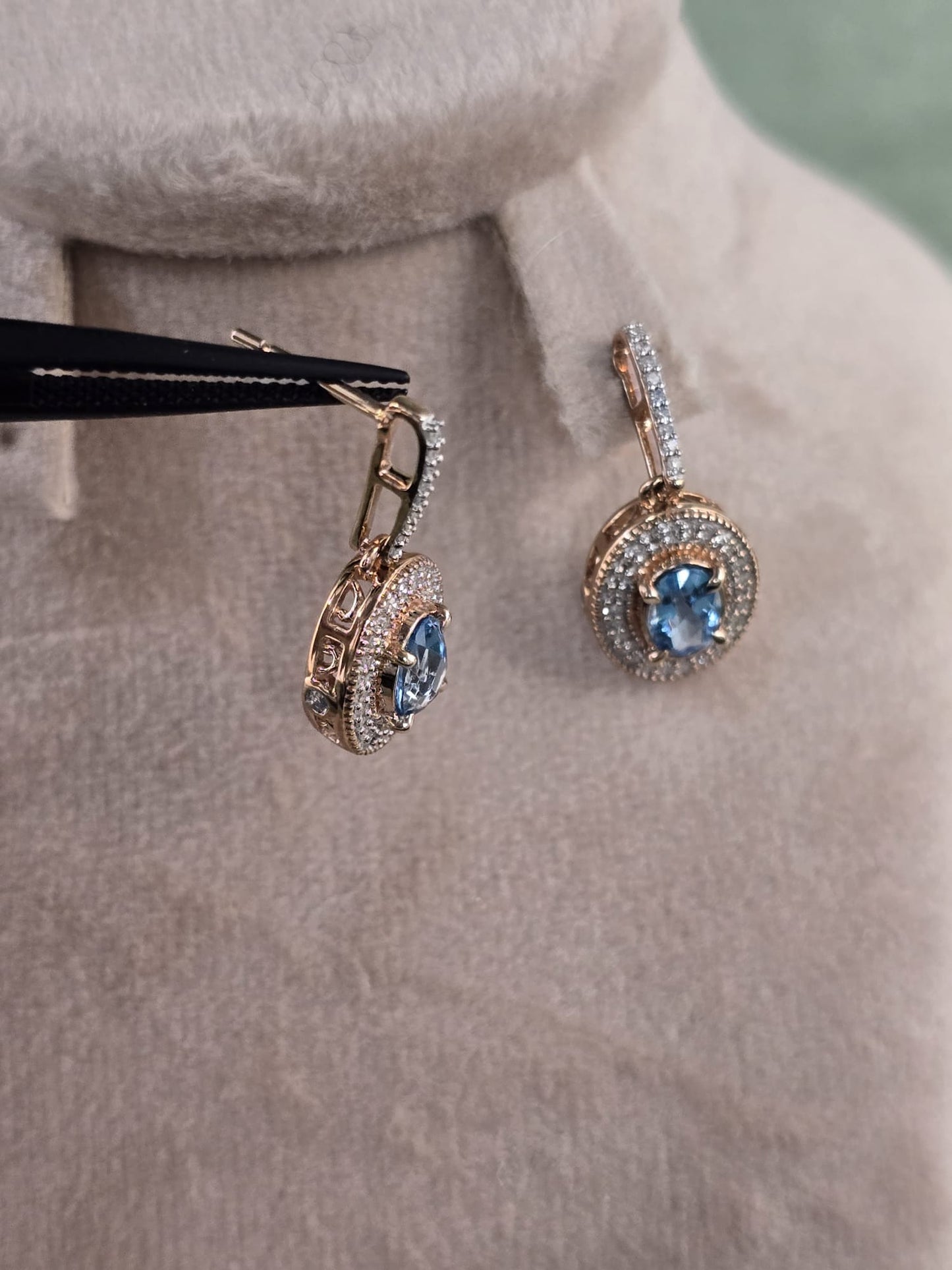 14k Natural Diamond and Topaz Earrings