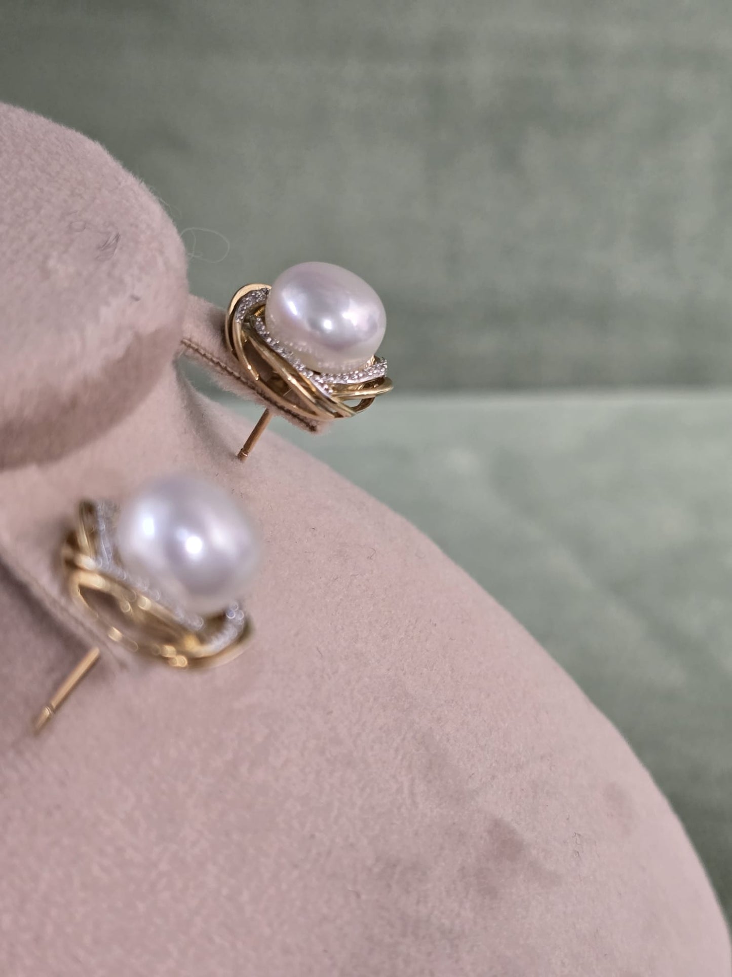 14k Natural Pearl and Natural Diamond Earrings