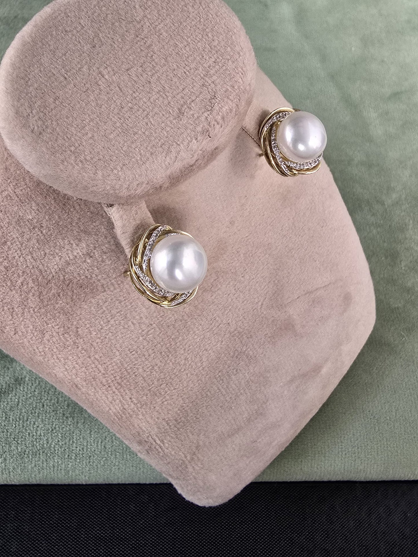 14k Natural Pearl and Natural Diamond Earrings