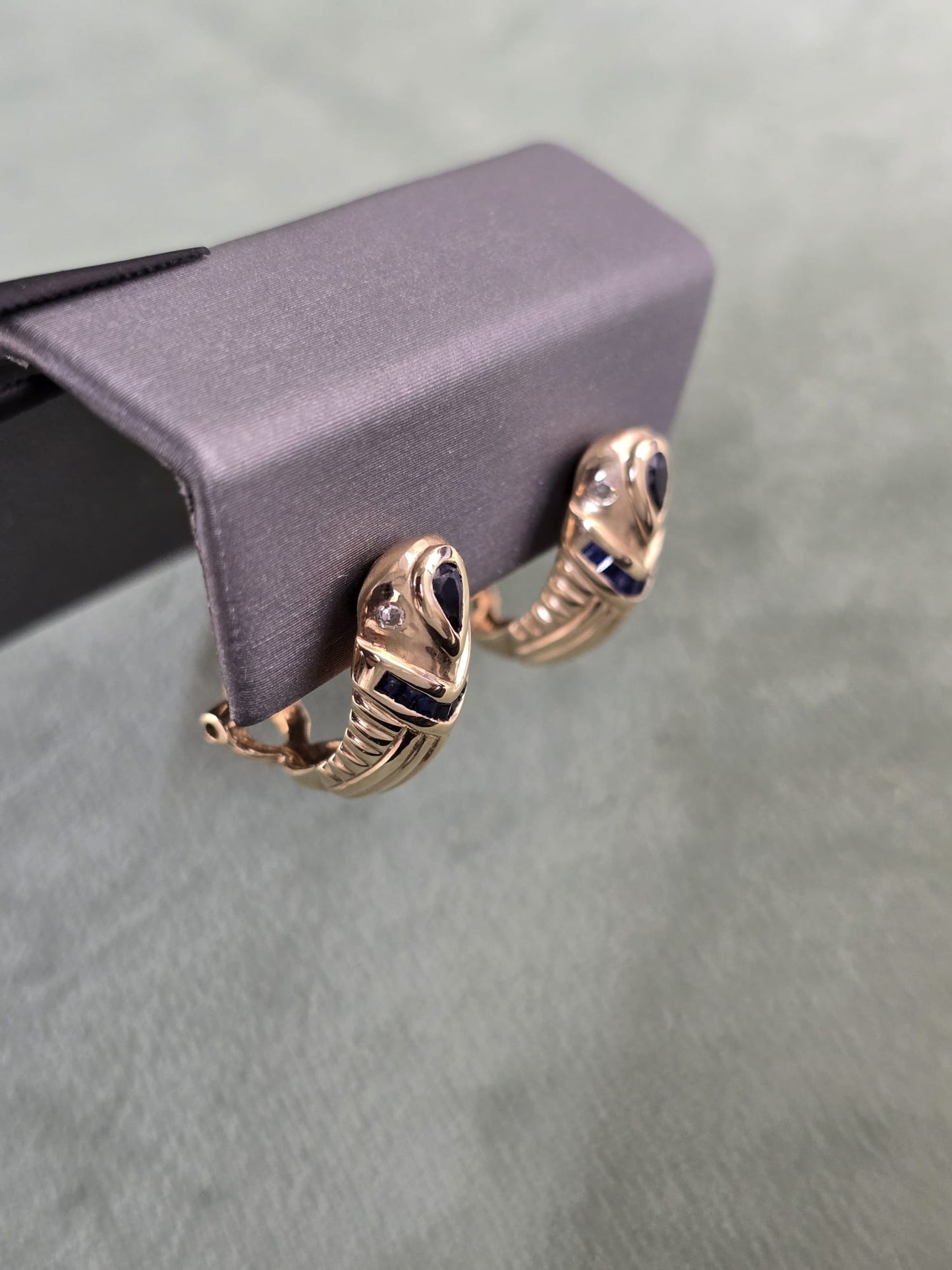 14k Natural Diamond and Natural Sapphire Earring