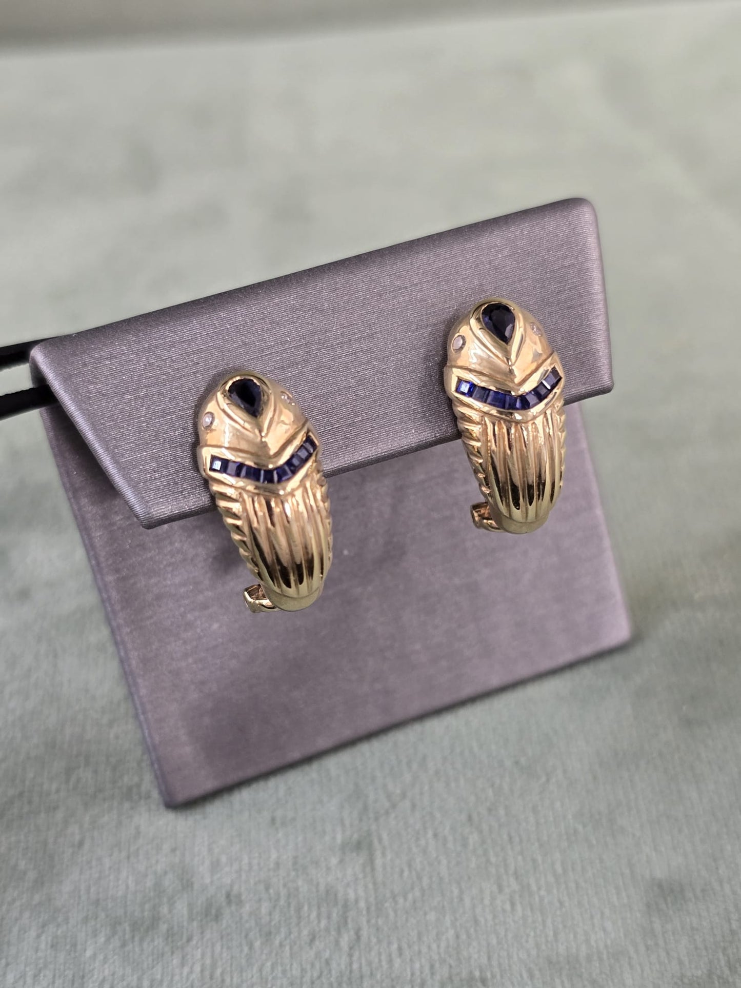 14k Natural Diamond and Natural Sapphire Earring