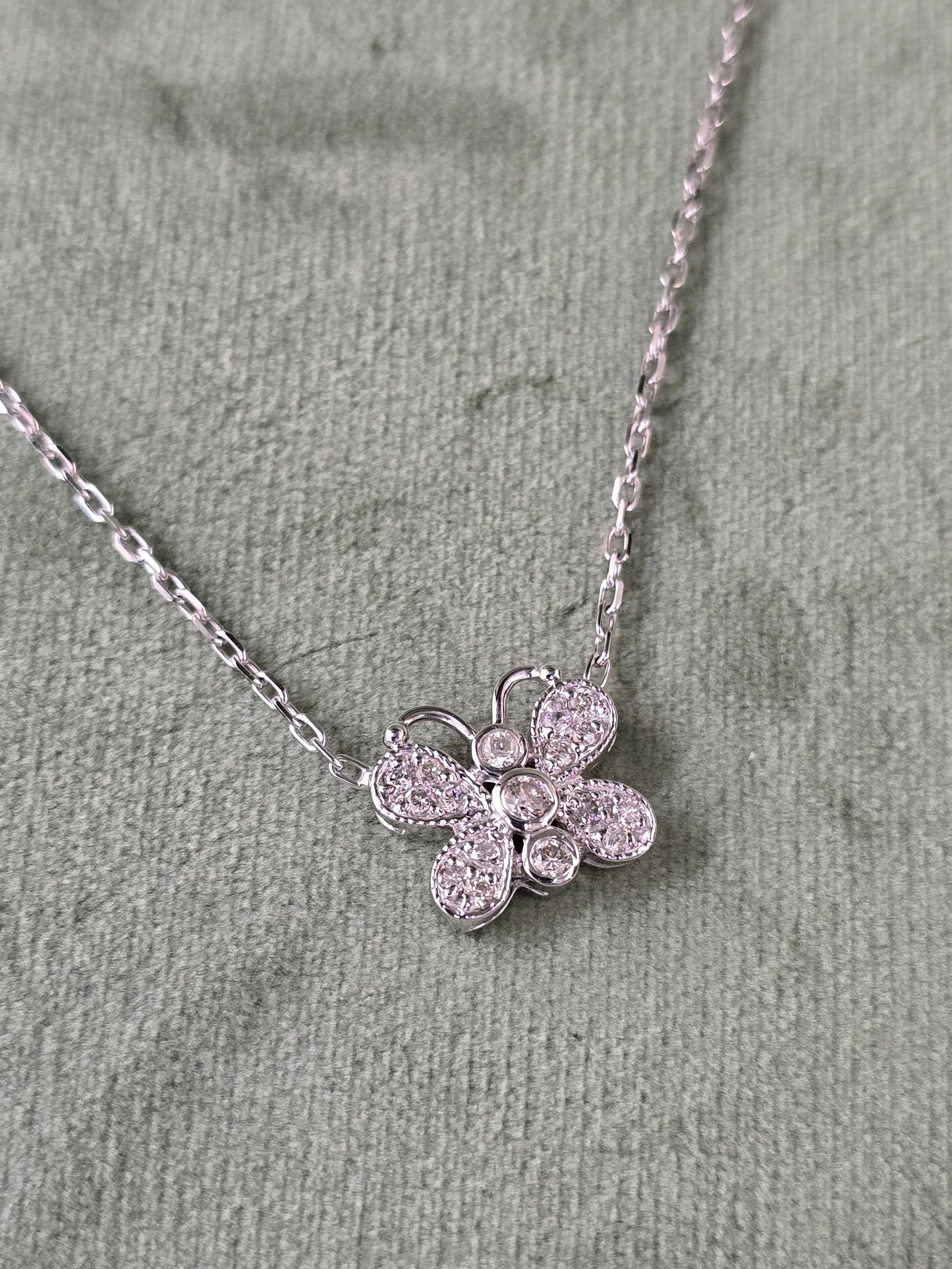 14k Natural Diamond Butterfly necklace