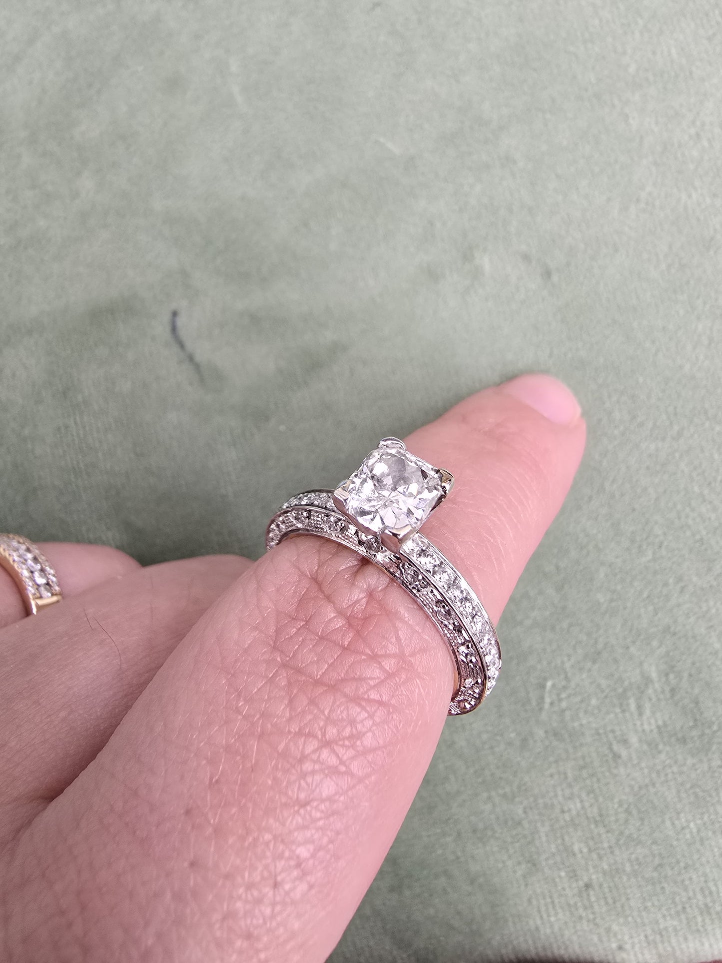 engagement Ring with natural Cushion diamond