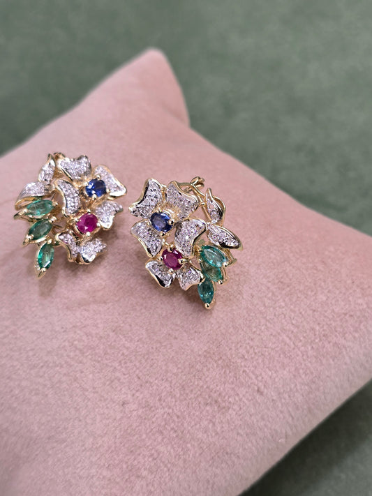Diamond& Emerald/ Ruby and sapphire Gem stone Earrings