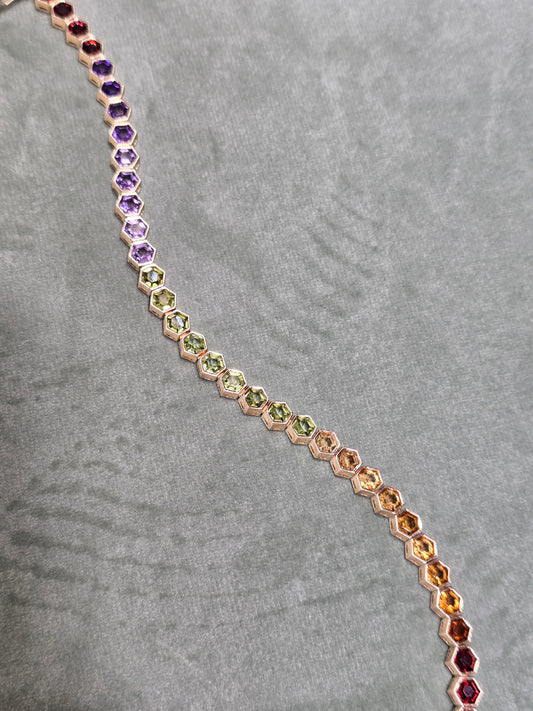 Multi color natural gem stone bracelet