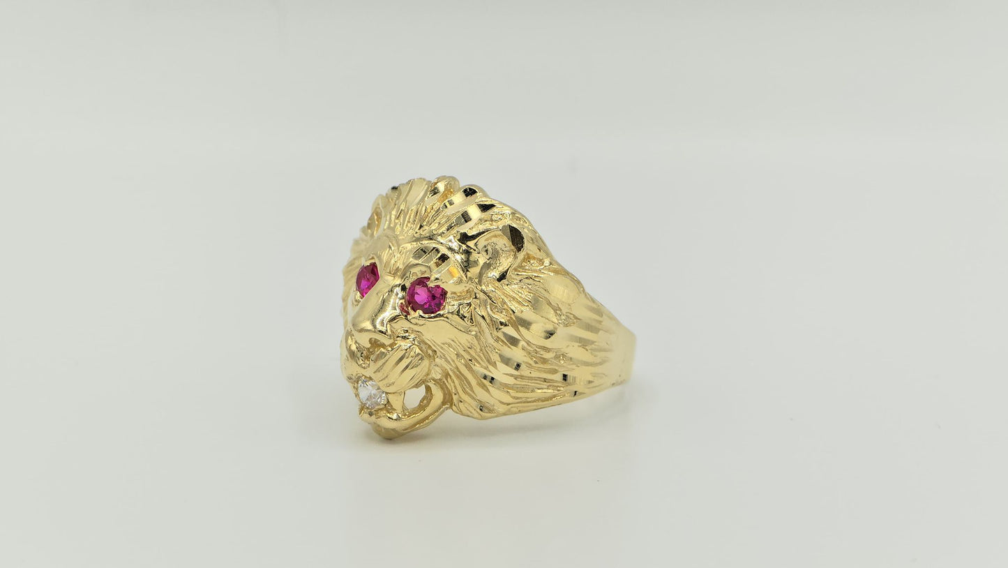 14 K GOLD YELLOW LION CZ RING