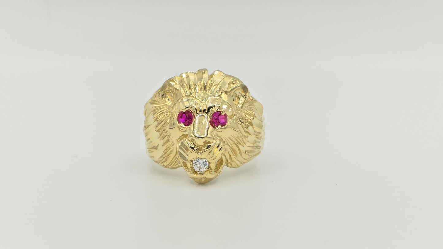 14 K GOLD YELLOW LION CZ RING