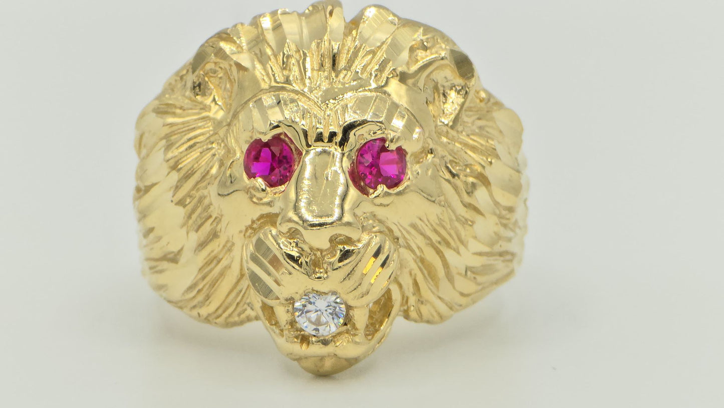 14 K GOLD YELLOW LION CZ RING