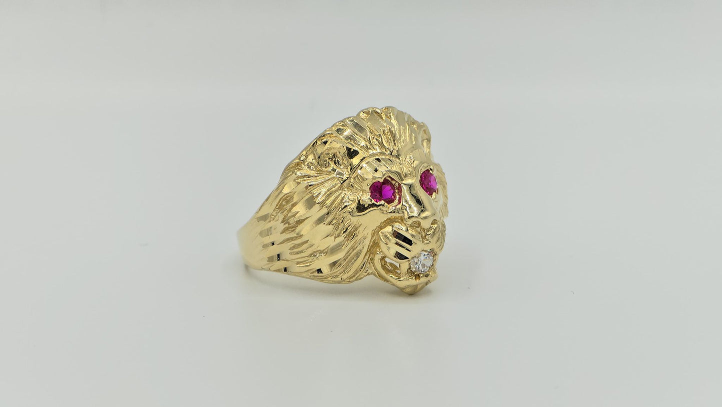 14 K GOLD YELLOW LION CZ RING